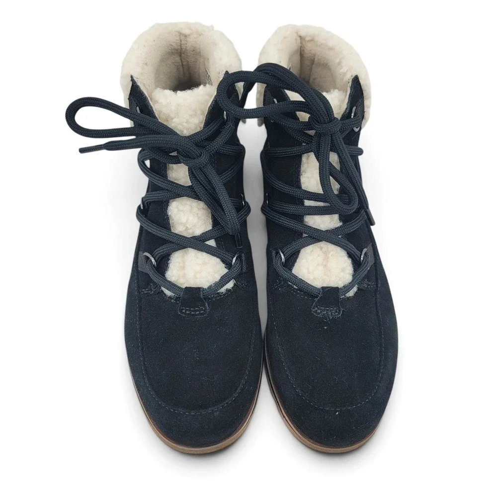 Sorel Womens 8 Black Suede Faux Shearling Winter Boots Cozy Apres Ski Comfort‎